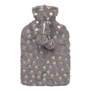 KS Brands Plush Hearts Hot Water Bottle 2 litre Grey