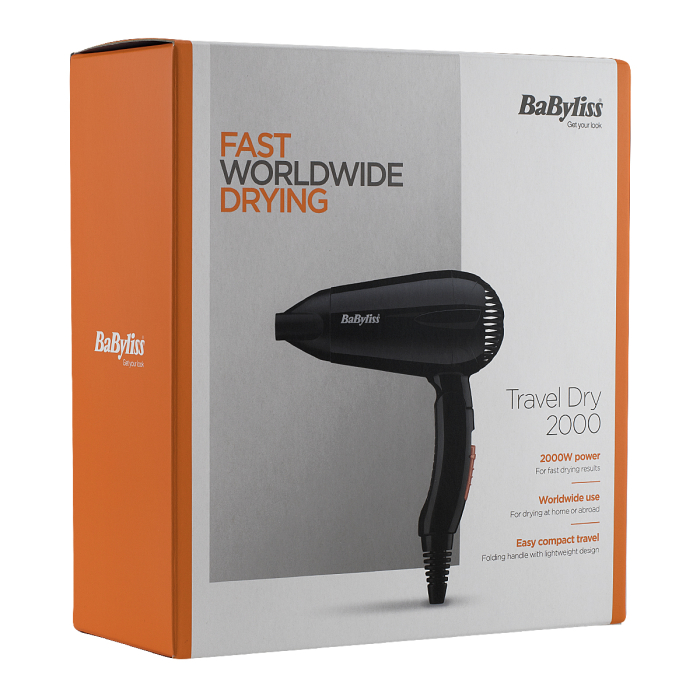 Babyliss Travel Hairdryer 2000W Black BA5344 BeautyBuys Ireland