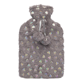 KS Brands Plush Hearts Hot Water Bottle 2 litre Grey