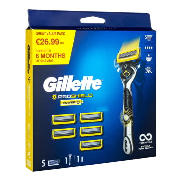 Gillette Proshield Power Razor & 5 Blades Special Value Pack