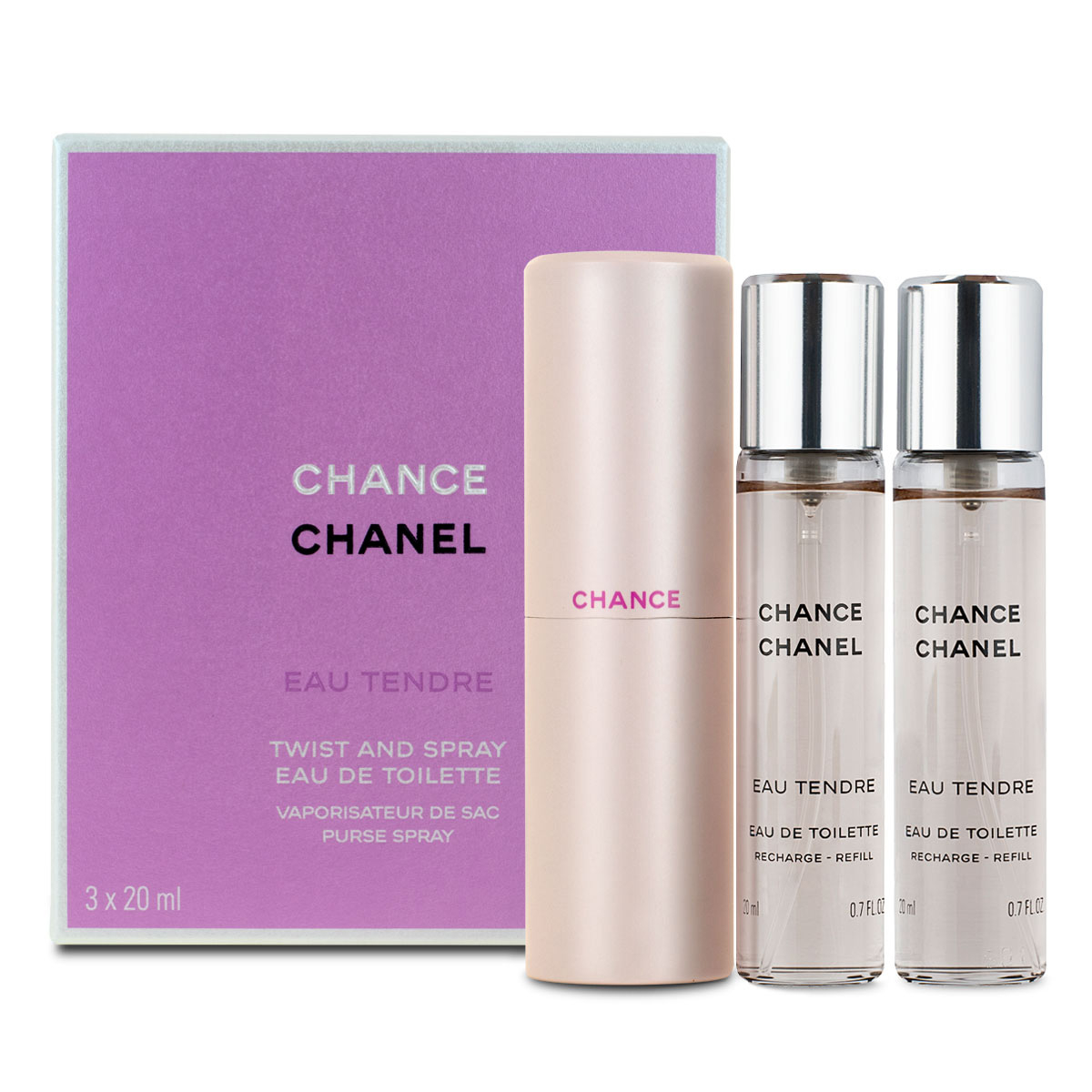 Chanel Chance Eau Tendre Eau de Toilette Travel Spray 20ml + 2 X 20ml  Refills