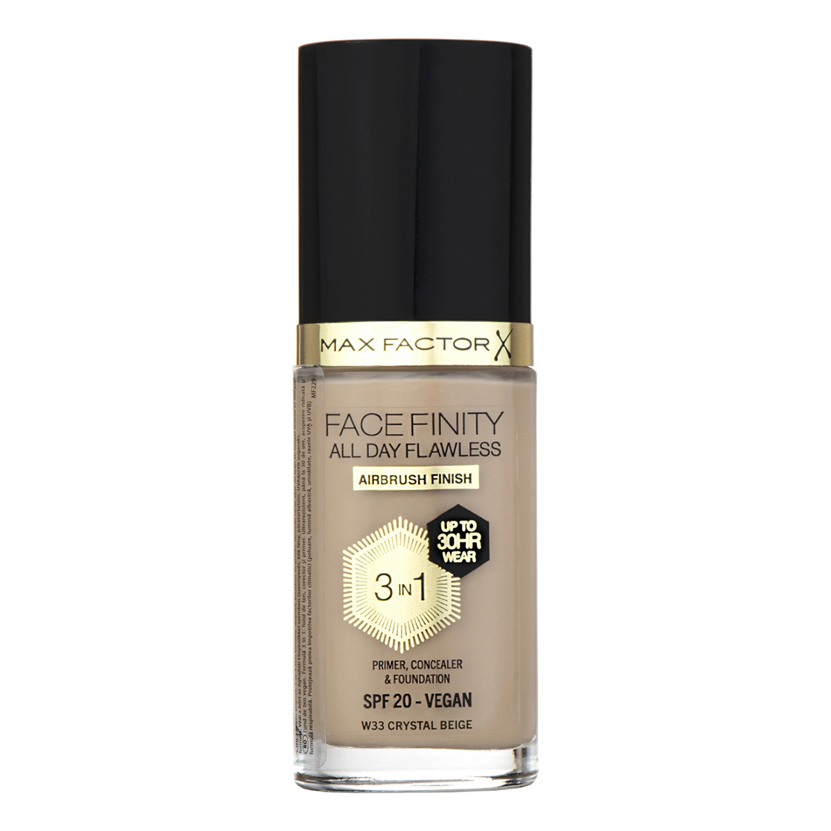 Max Factor Facefinity All Day Flawless 3 in 1 Foundation SPF 20 30ml Crystal Beige W33